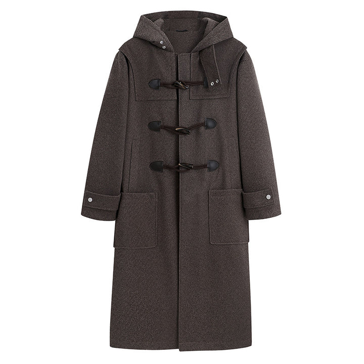 Herren Langer Wollmix Dufflecoat mit Kapuze, Knebelverschlüssen und aufgesetzten Taschen Drune