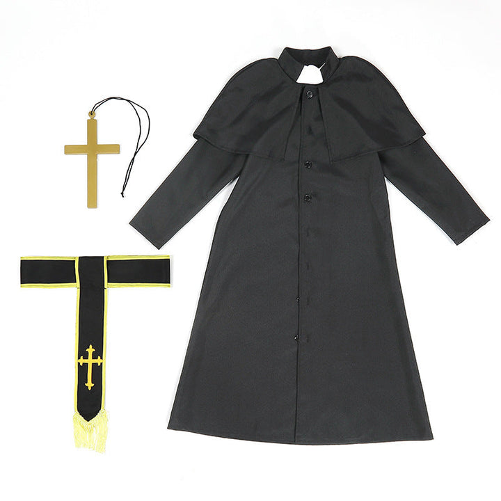 Männer Priester Kostüm mit Umhang und goldenen Accessoires Drune