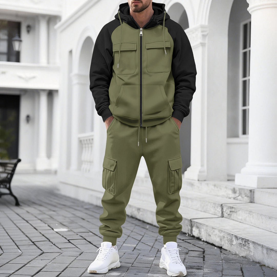 Herren Kapuzen-Sweatset mit Reißverschluss und funktionaler Cargohose Drune
