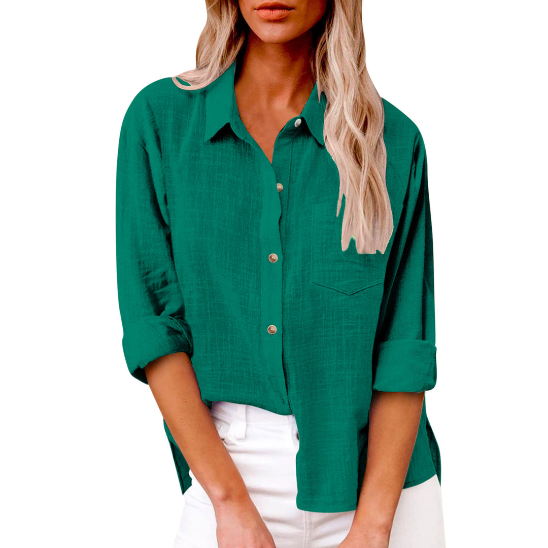 Damen nan oversized Leinen-Baumwollmix Hemdbluse mit Brusttasche und krempelbaren Ärmeln Drune