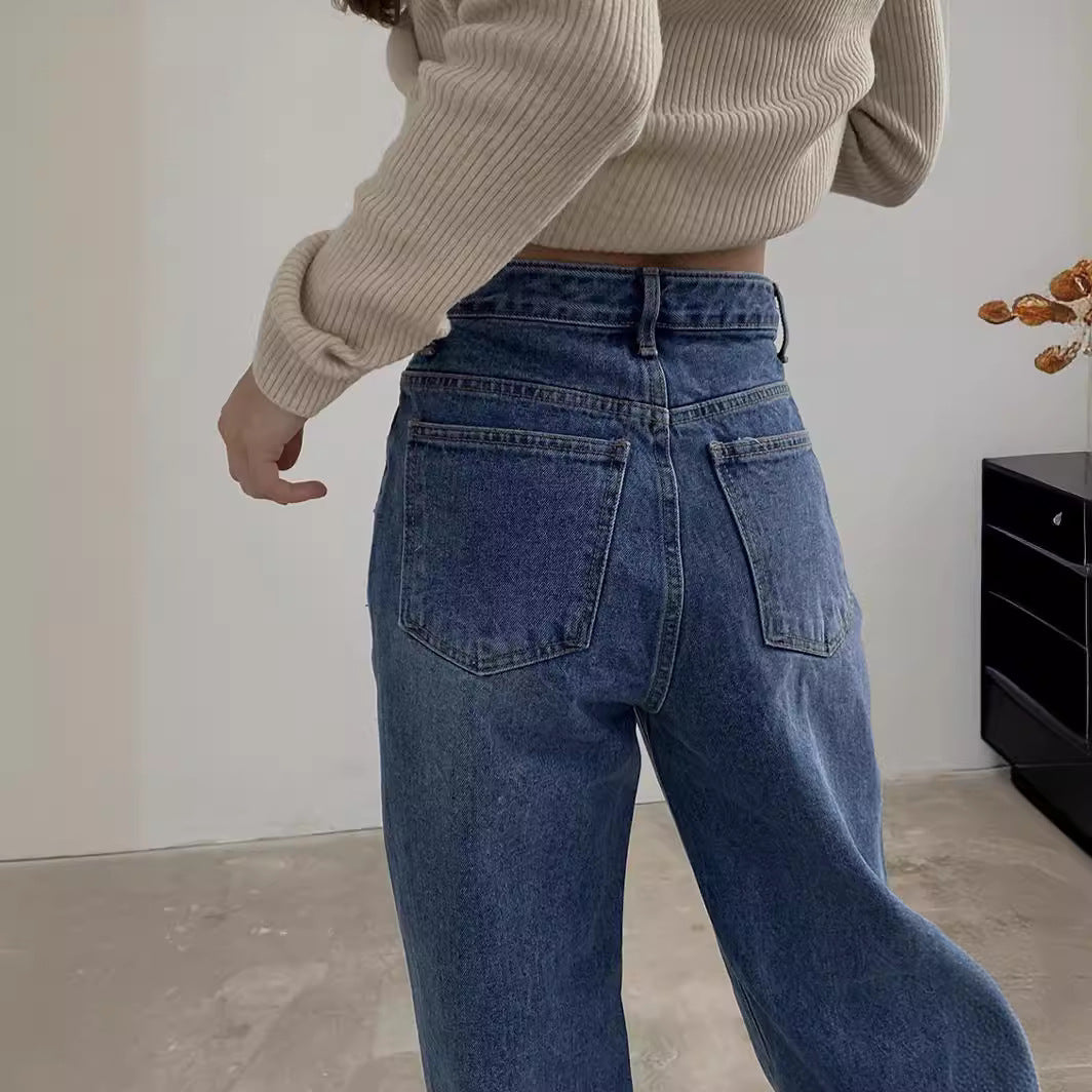 Damen Weit geschnittene Jeanshose mit einzigartigem Design Drune