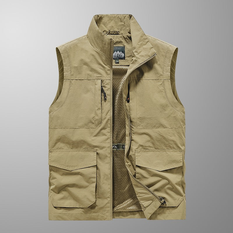 Herren Utility‑Weste mit Multi‑Taschen, Stehkragen & atmungsaktivem Mesh‑Futter Drune