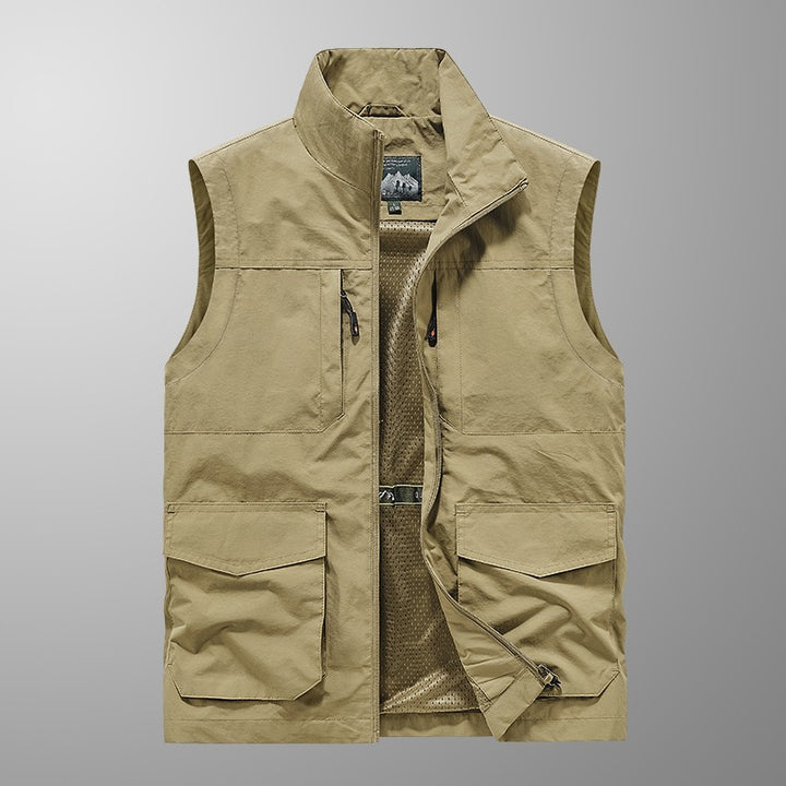 Herren Utility‑Weste mit Multi‑Taschen, Stehkragen & atmungsaktivem Mesh‑Futter Drune