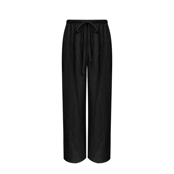 Damen Fließende Baumwoll‑Gauze Palazzohose mit elastischem Bund und Kordelzug Drune