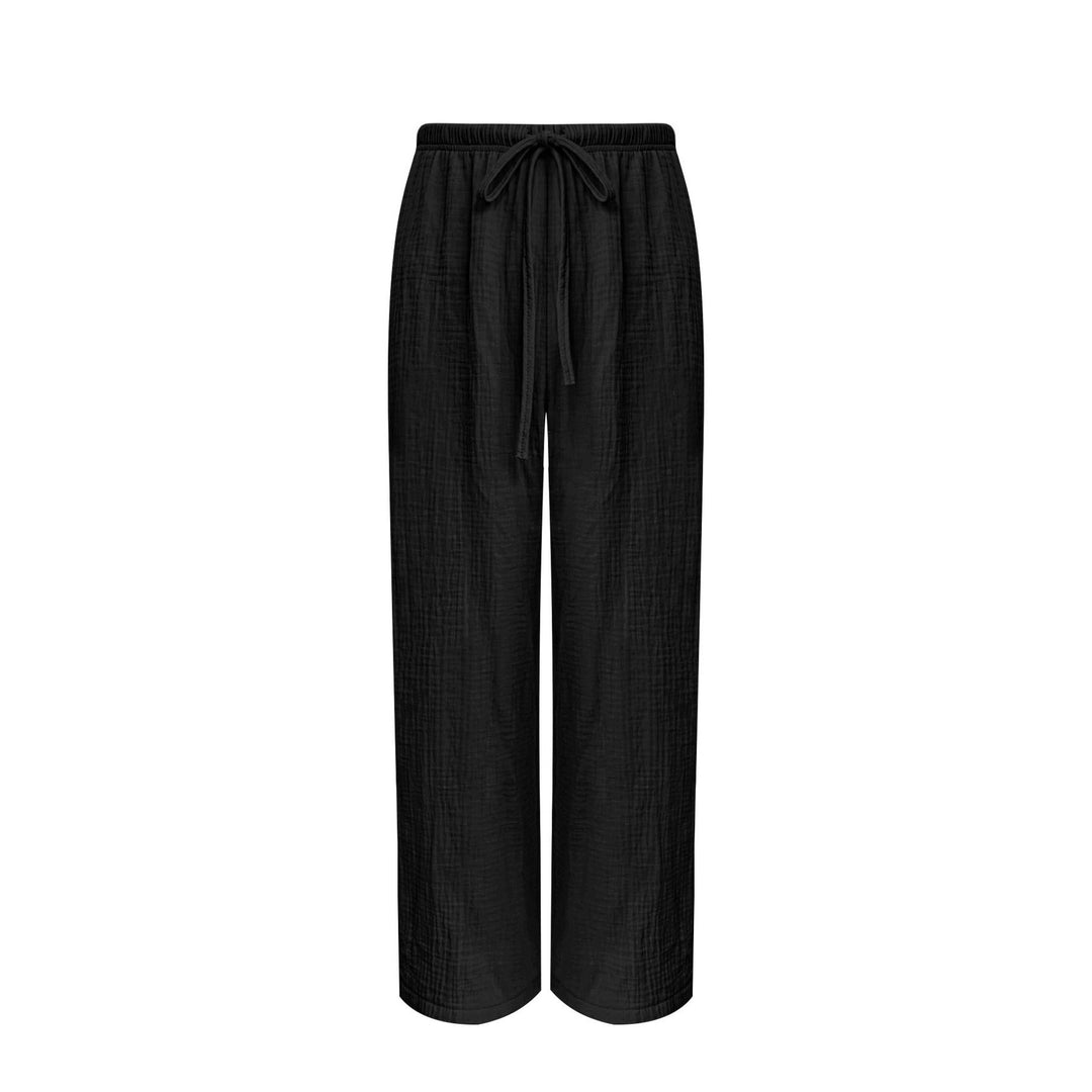 Damen Lässige Palazzo-Loungehose mit elastischem Bund und Crinkle-Struktur Drune