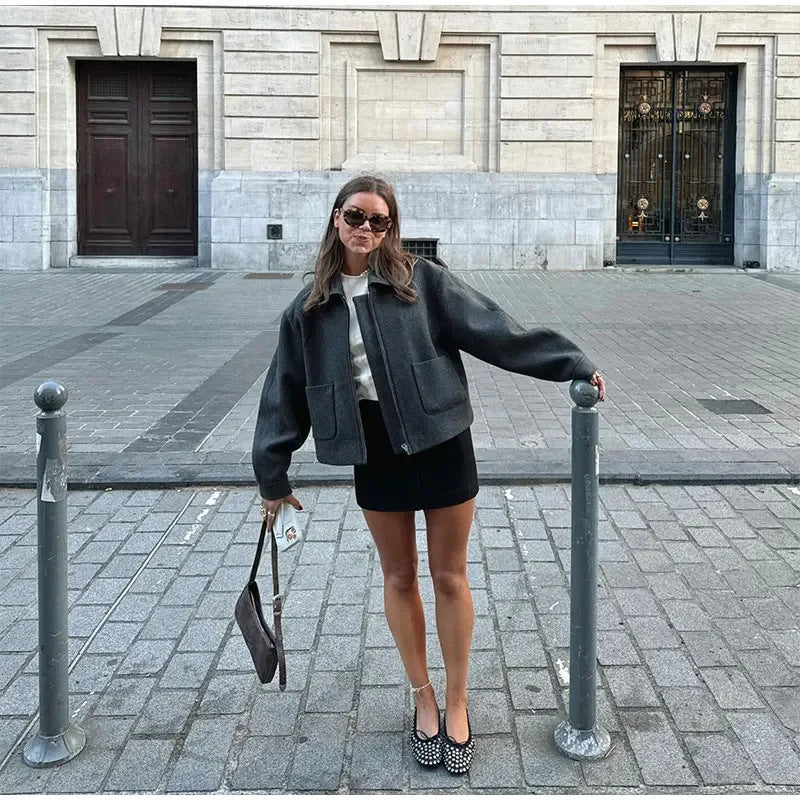Damen Urbaner Oversize-Wolljacke mit praktischen Taschen Drune