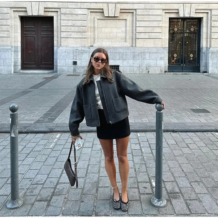 Damen Urbaner Oversize-Wolljacke mit praktischen Taschen Drune