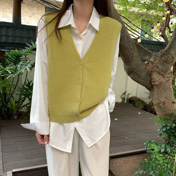 Damen Strickweste mit elegantem V-Ausschnitt und Knopfverschluss Drune