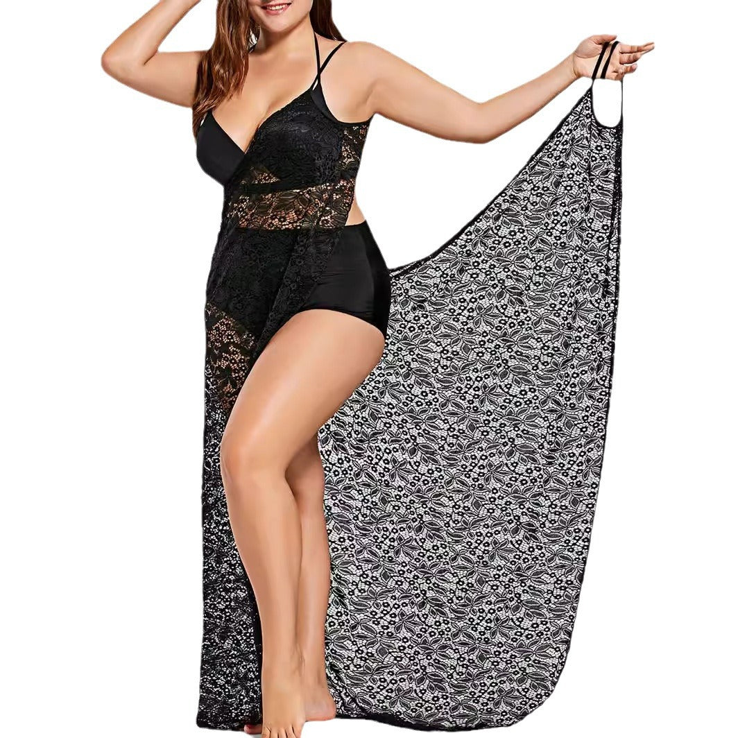 Damen eleganter durchsichtiger Spitzen-Strandüberwurf Drune