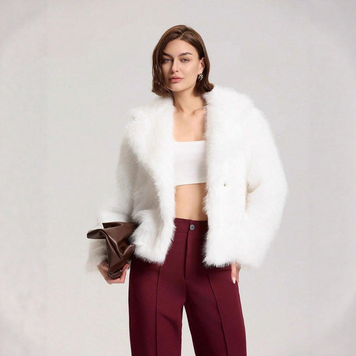 Damen Modische Kurzjacke mit glamourösem Kunstfell Drune