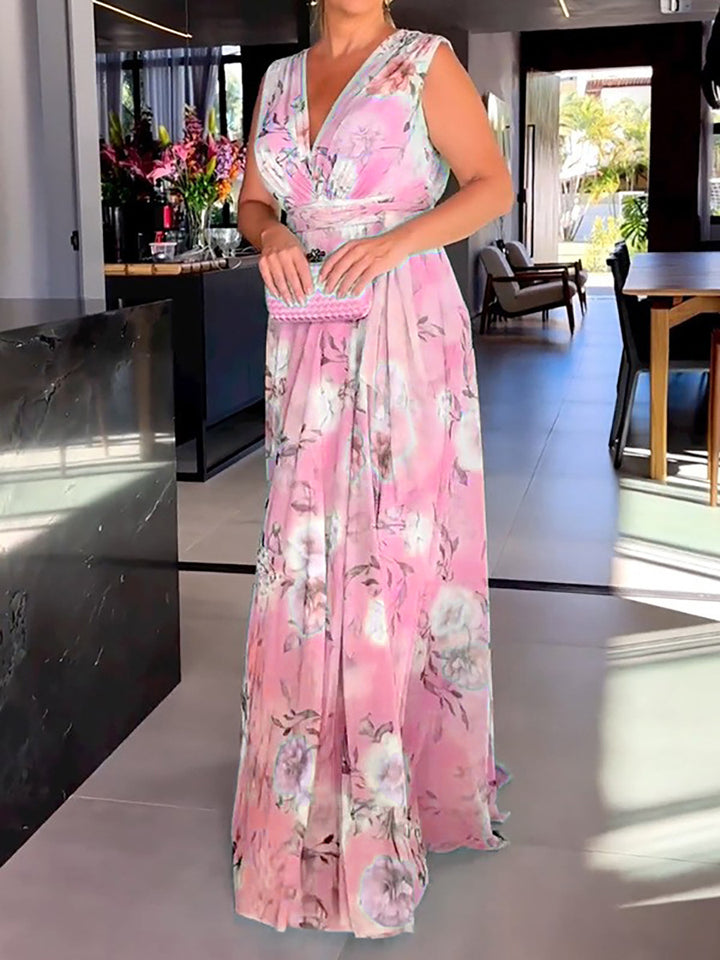 Damen Maxikleid mit fließendem Chiffon und romantischer Blumenstickerei Drune