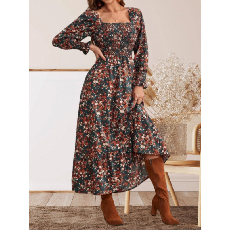 Damen Maxikleid mit Rüschendetails und floralem Design Drune