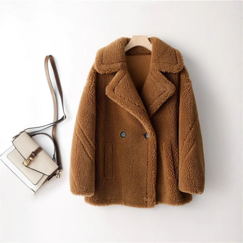 Damen kuscheliger Teddycoat mit doppelter Knopfleiste und Taschen Drune
