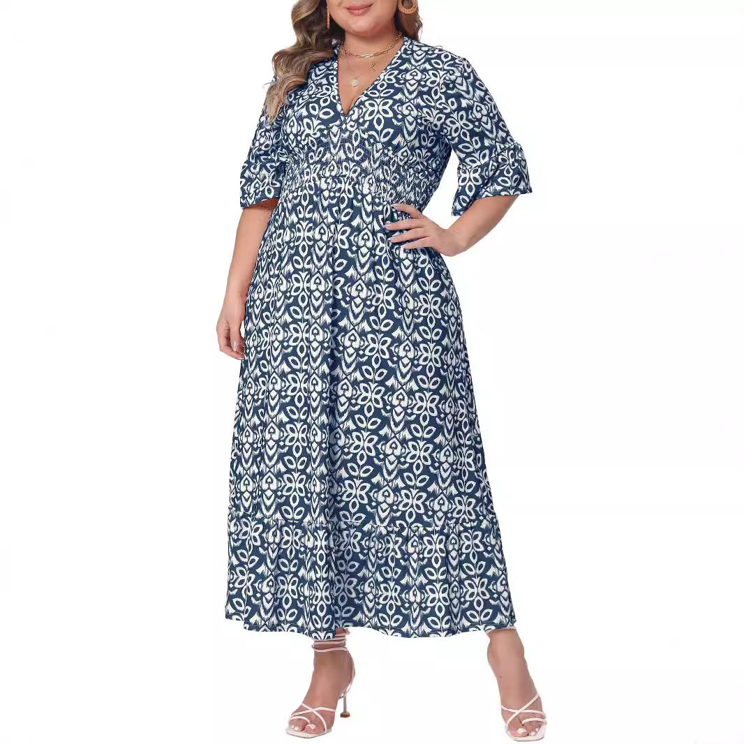 Damen Midikleid in A‑Linie mit grafischem Allover‑Print, geraffter Taillenpartie und Volantstufen Drune