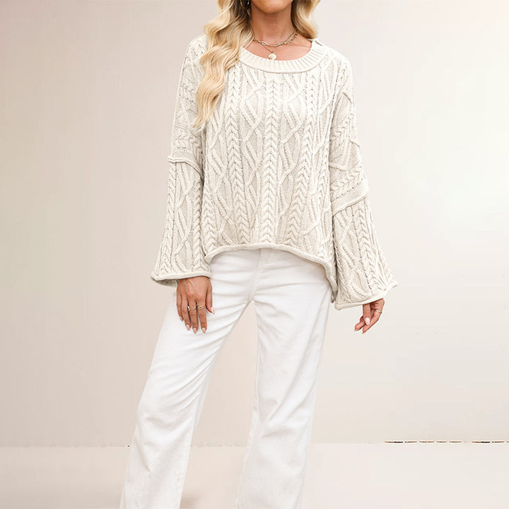 Damen lässiger Strickpullover mit weitem Schnitt und eleganten Zopfmuster Drune