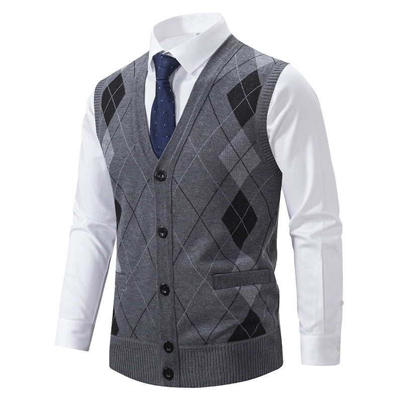 Herren elegante Strickjacke mit Rautenmuster und praktischen Taschen Drune