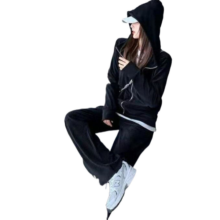 Damen Kuscheliges Sportset mit Reißverschluss und weitem Schnitt Drune