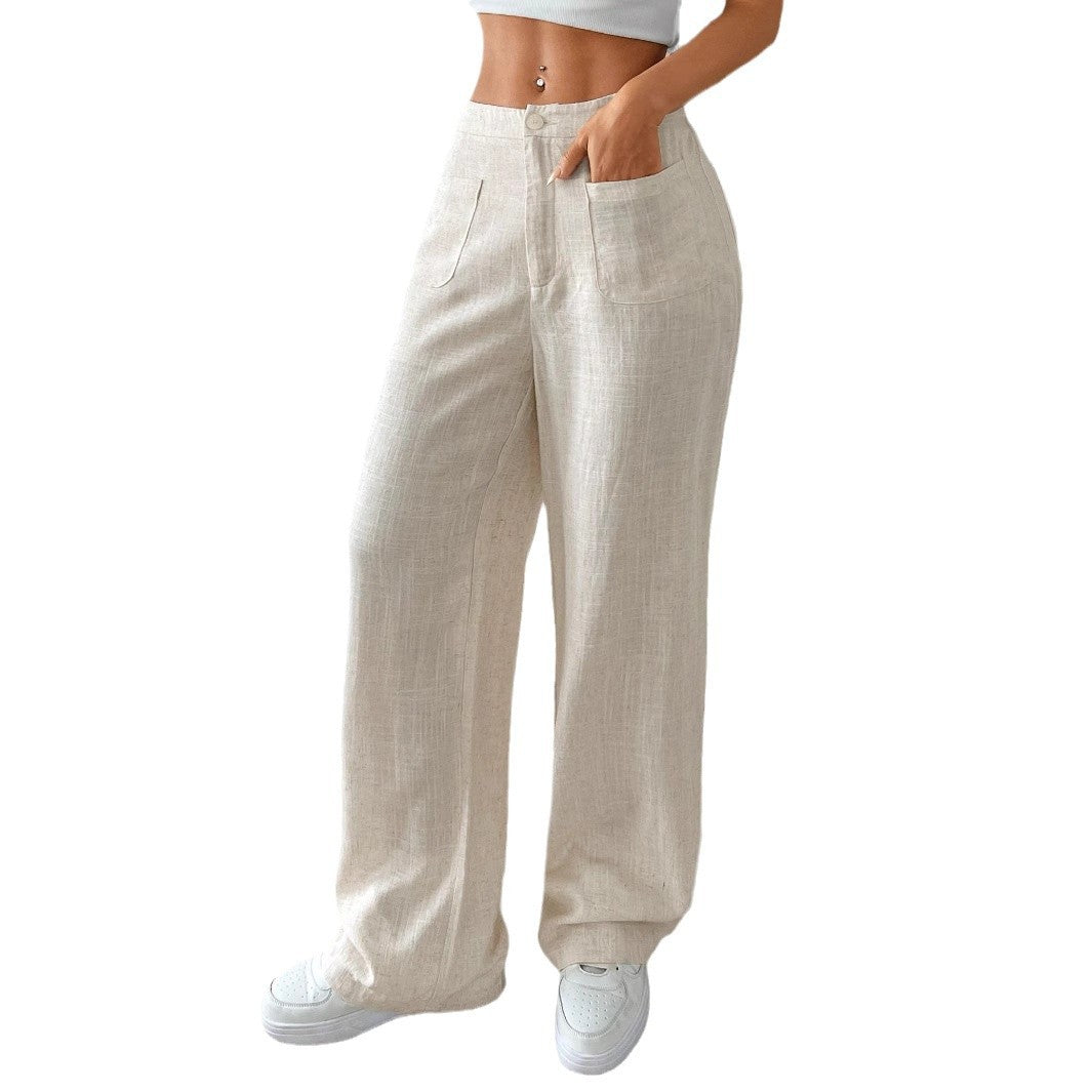Damen weite Leinenhose mit elastischem Bund und praktischen Taschen Drune