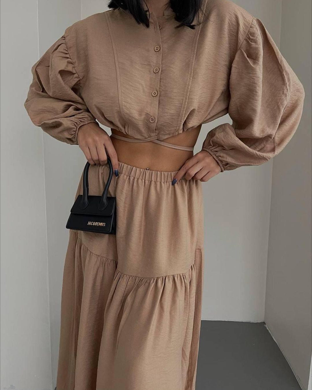 Damen Zweiteiliges Boho-Set mit Cropped-Bluse und Maxirock mit Schlitz Drune