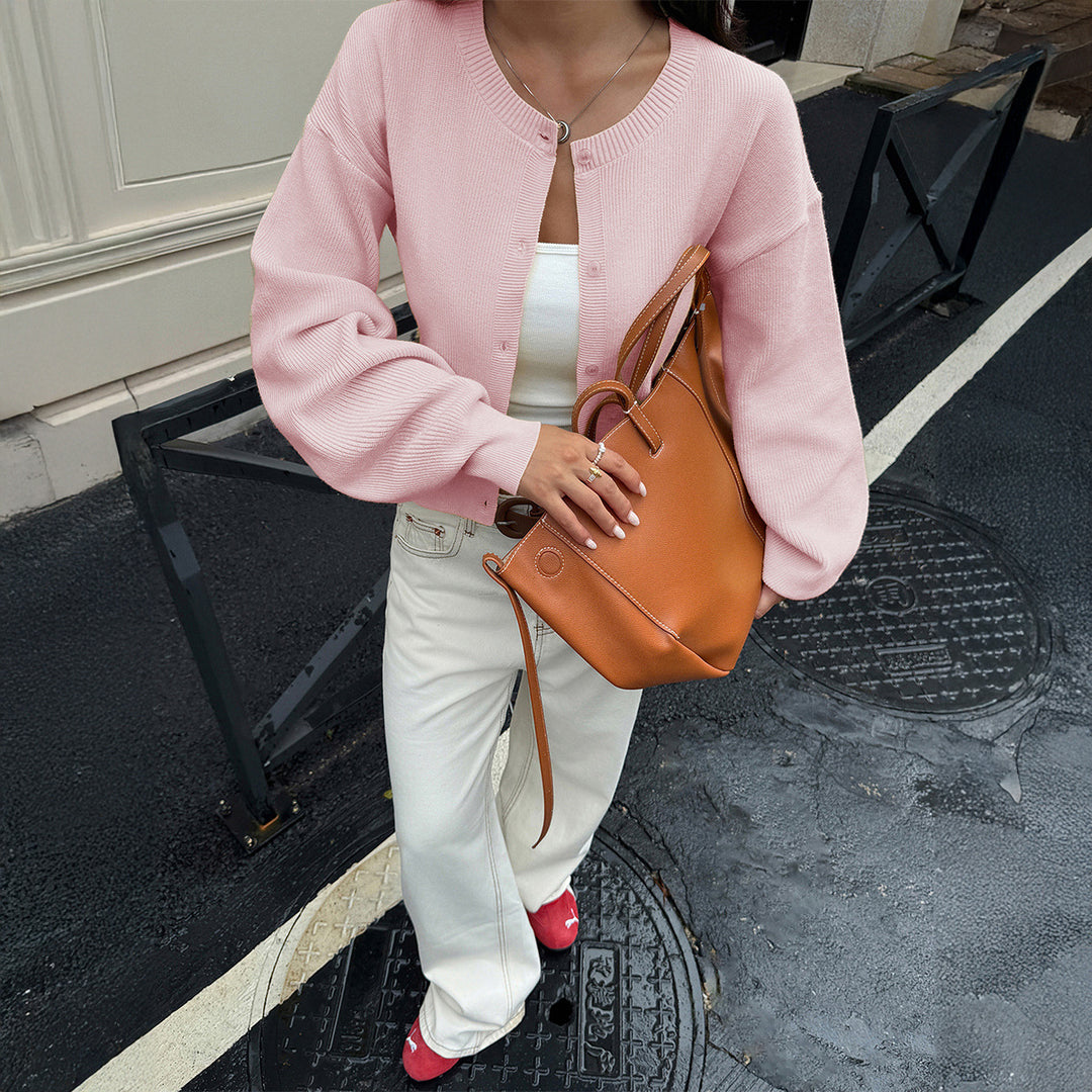 Damen Strickjacke mit Knopfleiste und voluminösen Ärmeln Drune