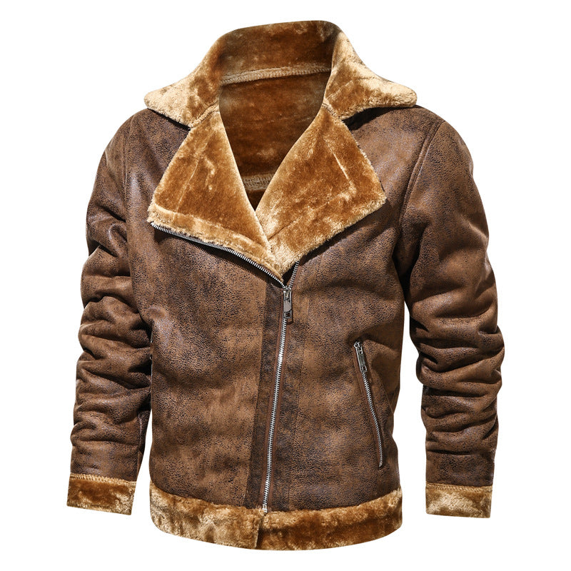 Herren Bikerjacke aus Lederimitat mit Teddyfell-Futter und asymmetrischem Reißverschluss Drune