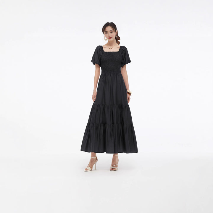 Damen Maxikleid mit voluminösem Rock und Blumenmuster Drune