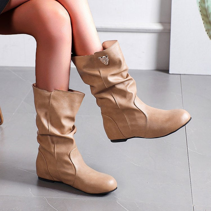 Damen modische Stiefel mit lässigem Falten-Design und elegantem Absatz Drune