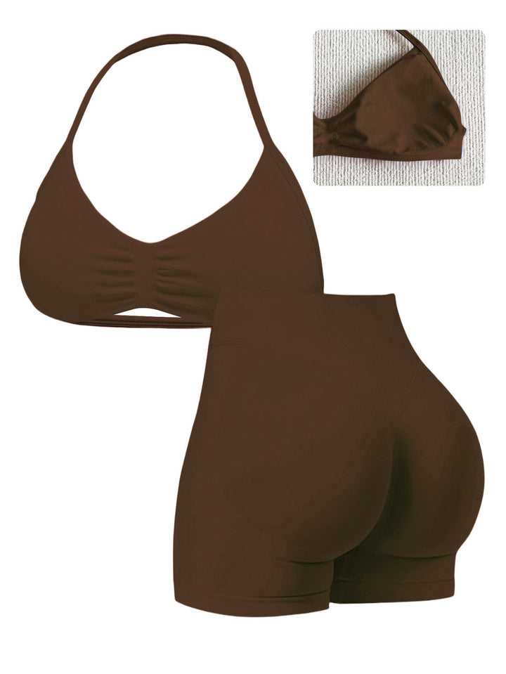 Damen Sport-Bikini-Oberteil mit hoch geschnittenen Shorts und nahtlosem Design Drune