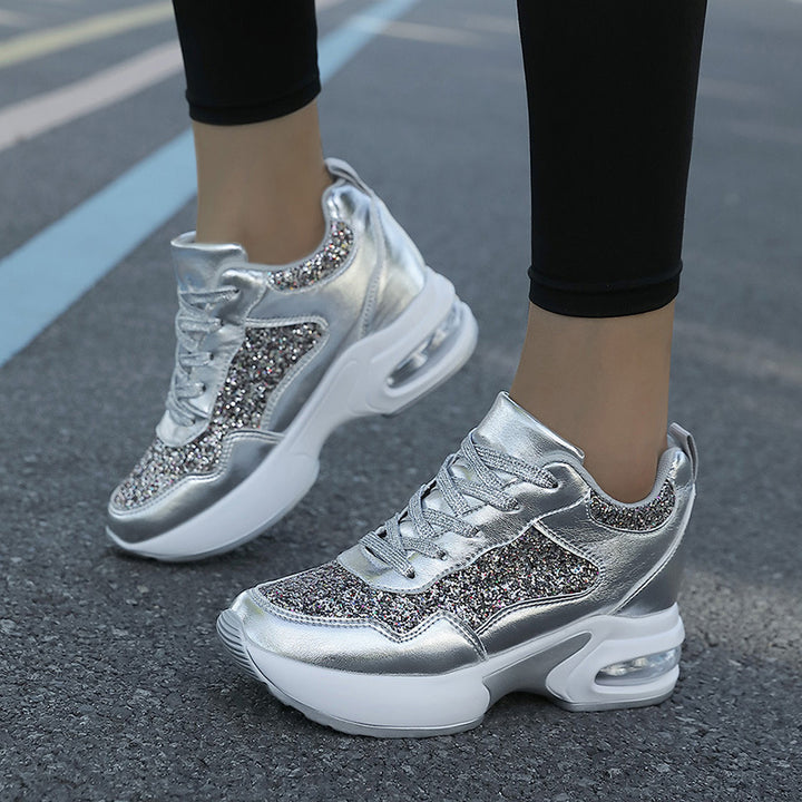 Damen nan modische Plateau-Sneaker mit Glitzerbesatz und sichtbarem Luftpolster Drune