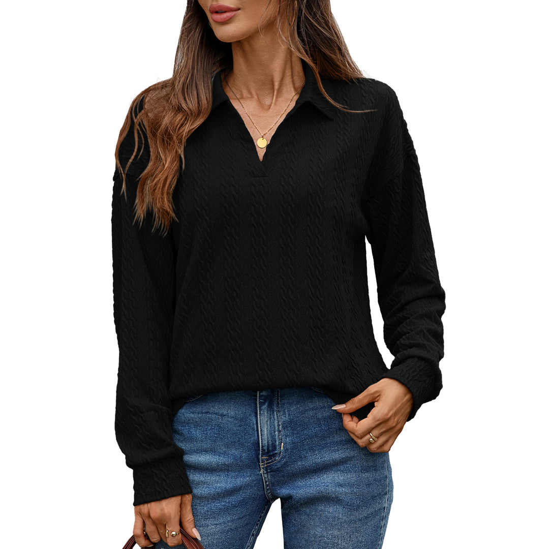 Damen Langarm-Polohemd mit strukturierter Strickoberfläche Drune
