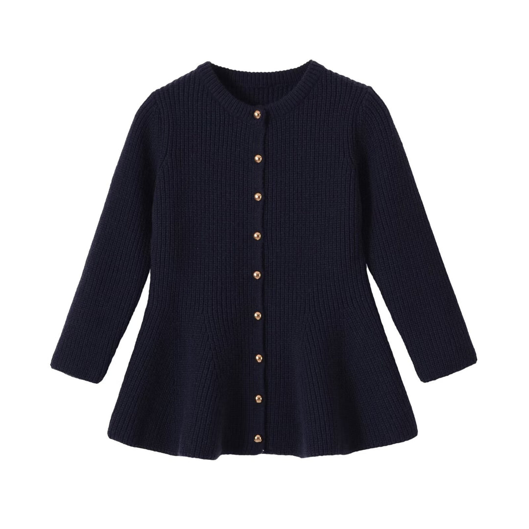 Damen Strickjacke mit tailliertem, ausgestelltem Saum und Zierknopfleiste Drune