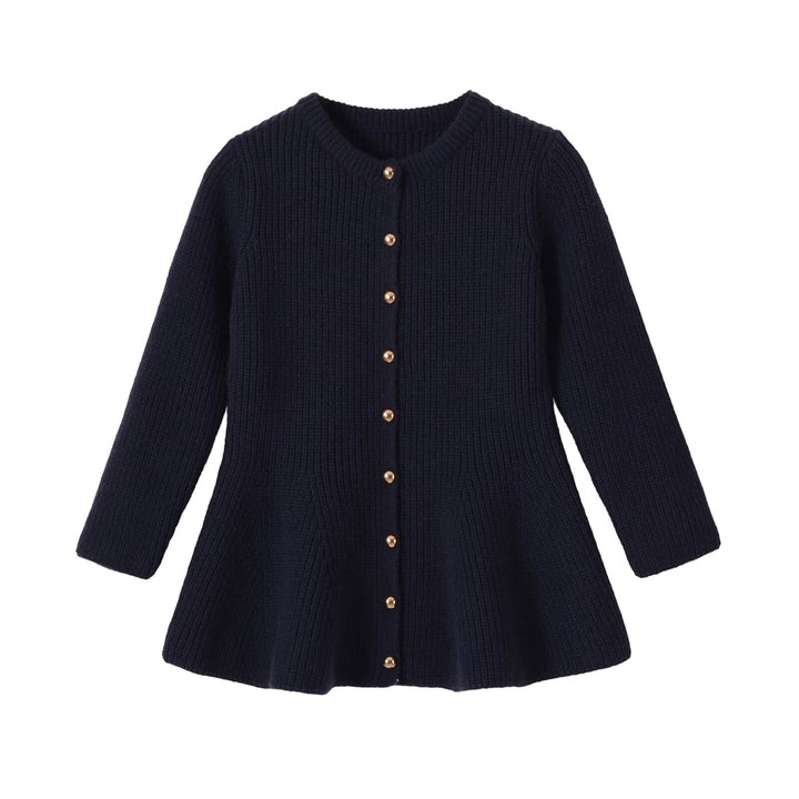 Damen Strickjacke mit tailliertem, ausgestelltem Saum und Zierknopfleiste Drune
