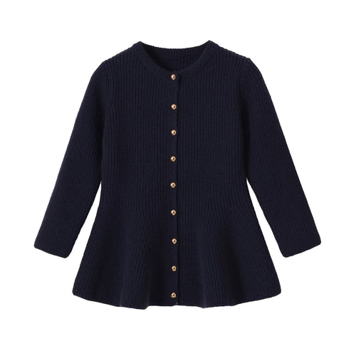 Damen Strickjacke mit tailliertem, ausgestelltem Saum und Zierknopfleiste Drune