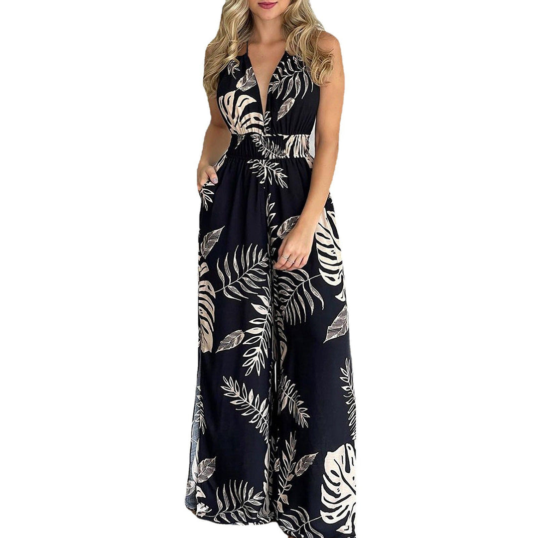 Damen eleganter Jumpsuit mit Spaghettiträgern und hohen Seitenschlitzen Drune