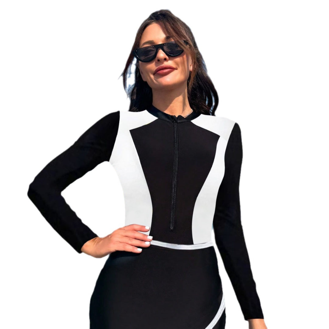Damen Sportlicher Langarm-Badeanzug mit elegantem Wickelrock Drune