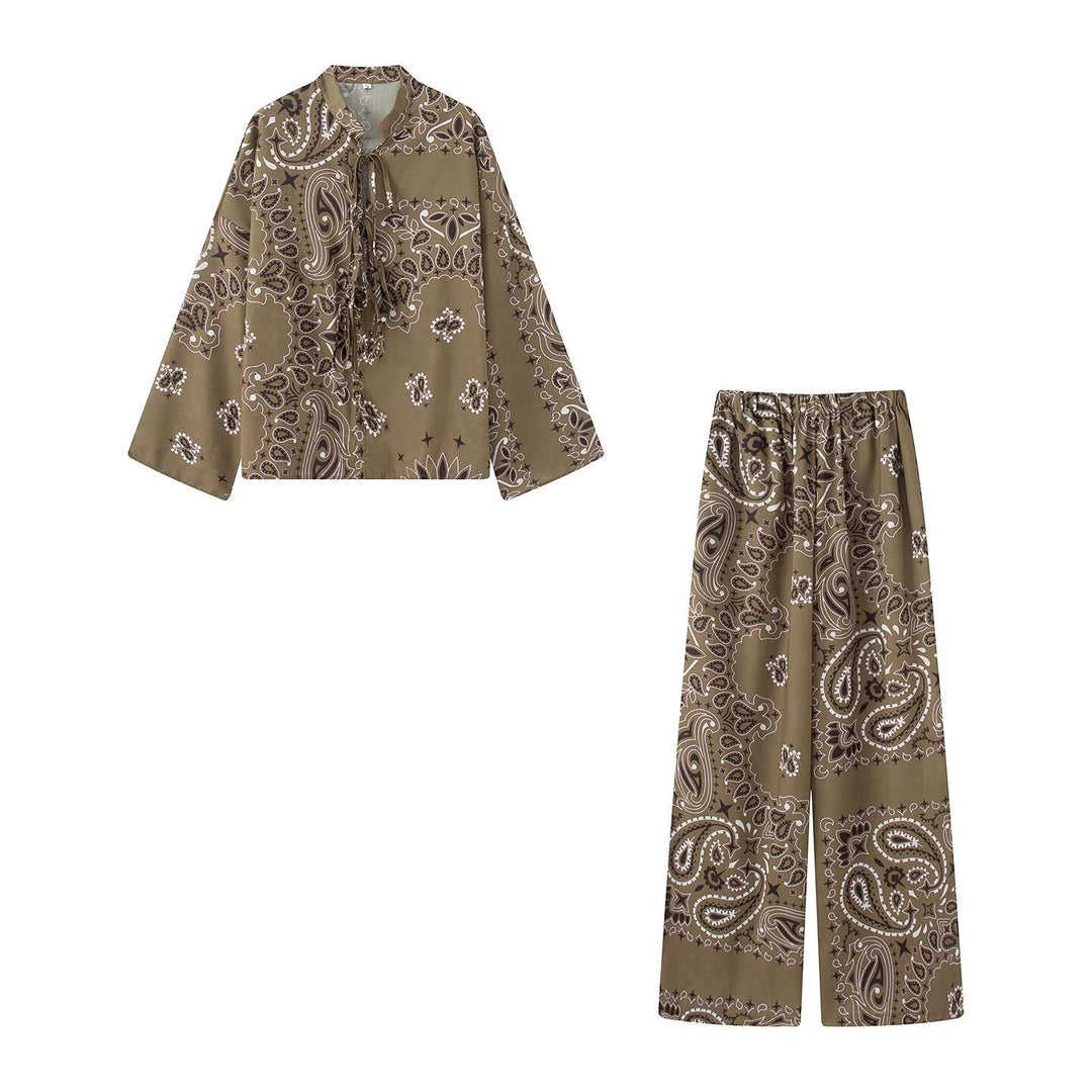 Damen Leichte Palazzo‑Schlafhose mit Paisley‑Print und elastischem Bund Drune