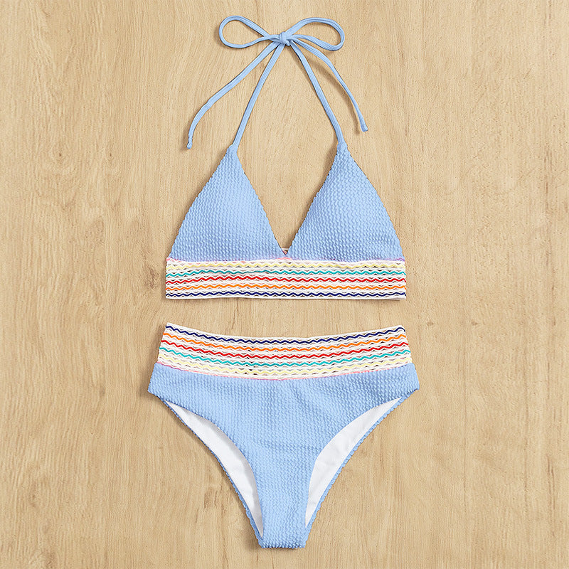 Damen Triangel-Bikini mit buntem Wellenmuster Drune