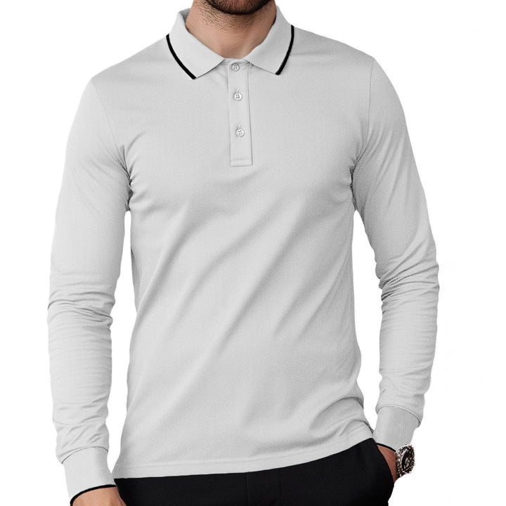 Herren Langarm-Piqué-Polo mit kontrastbesetztem Kragen und Bündchen Drune