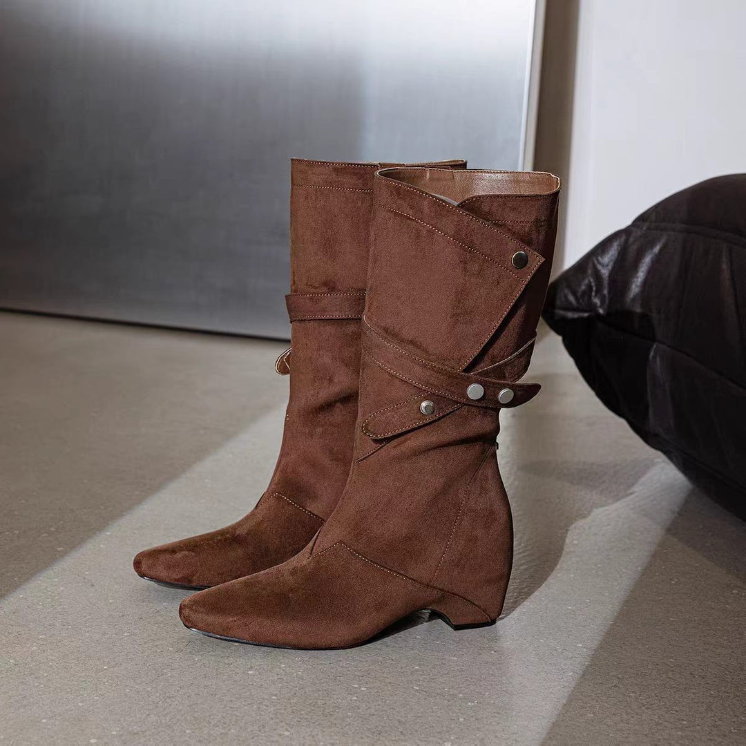Damen Modische Stiefeletten aus Wildleder mit Wickel-Design Drune