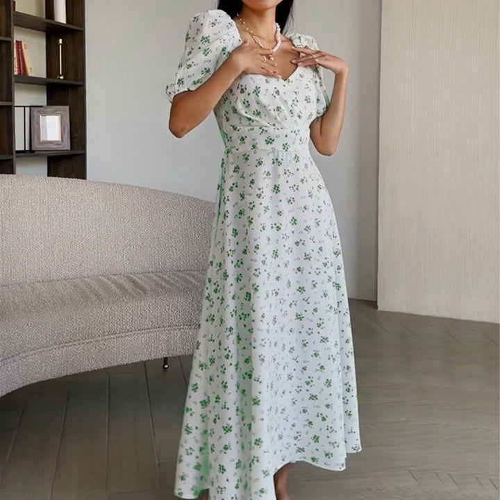 Damen Elegantes Maxikleid mit Puffärmeln und floralem Muster Drune