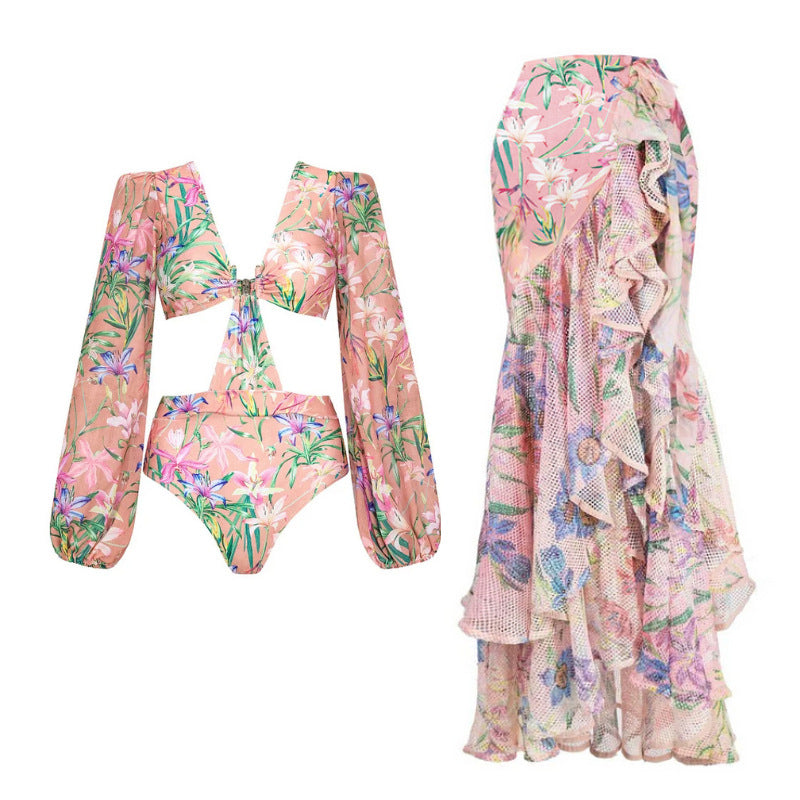 Damen Bikiniset mit eleganten, langen transparenten Ärmeln Drune