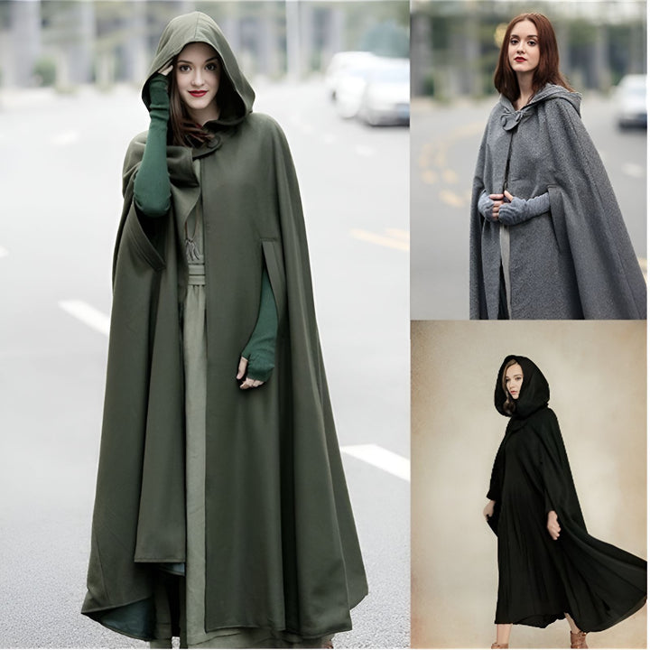 Damen eleganter Umhang mit Kapuze aus hochwertigem Stoff Drune