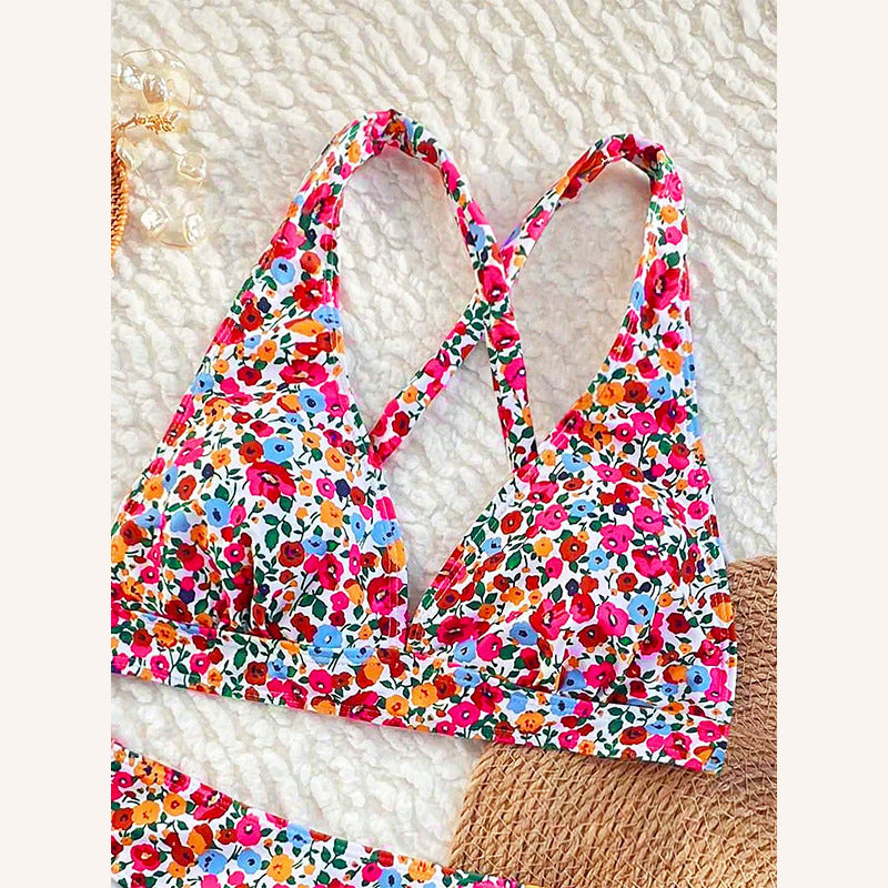 Damen Hochwertiger Triangel-Bikini mit floralem Muster Drune