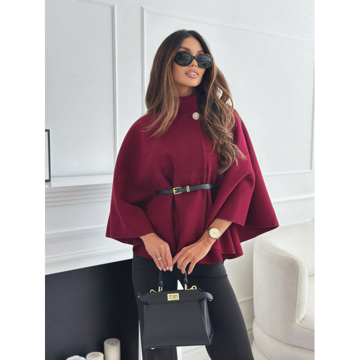Damen modische Cape-Jacke mit dekorativem Gürtel Drune