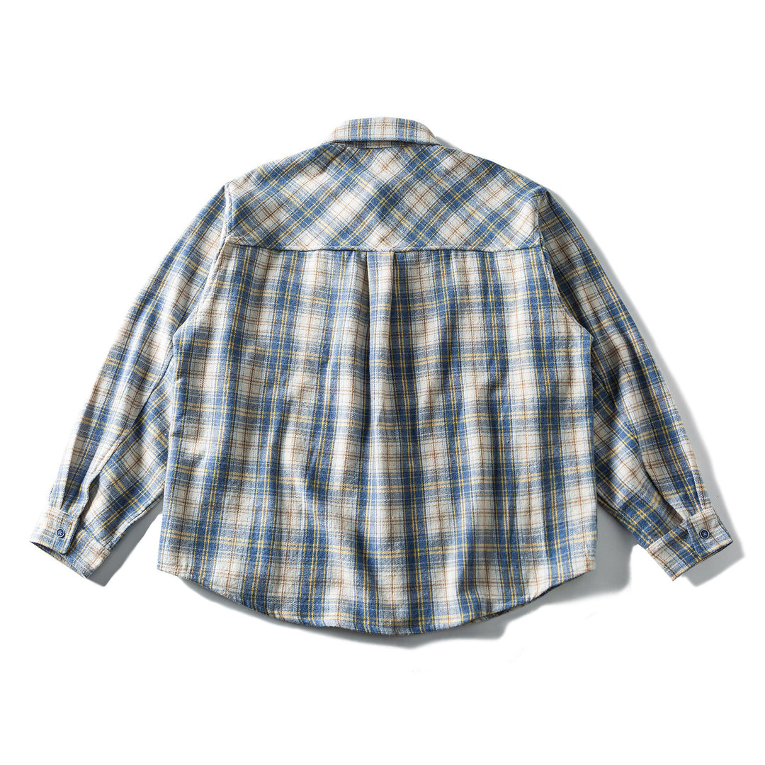 Unisex Lockeres Karomuster-Flanellhemd im Overshirt-Stil mit abgerundetem Saum Drune