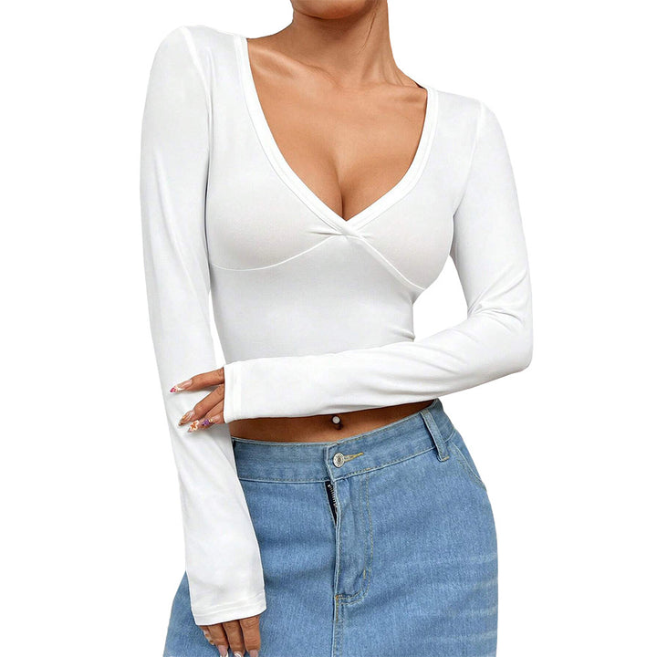 Damen kurzärmliges Crop-Top mit tiefem V-Ausschnitt und elegantem Wickel-Design Drune