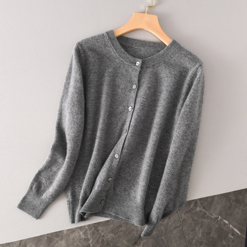 Damen Leichter Rundhals-Knopfcardigan in Kaschmiroptik mit feiner Rippkante und lässiger Silhouette Drune