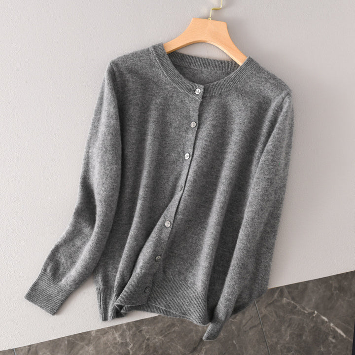 Damen Leichter Rundhals-Knopfcardigan in Kaschmiroptik mit feiner Rippkante und lässiger Silhouette Drune