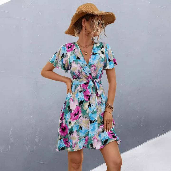 Damen Wickelkleid mit floralem Muster und schwingendem Rock Drune