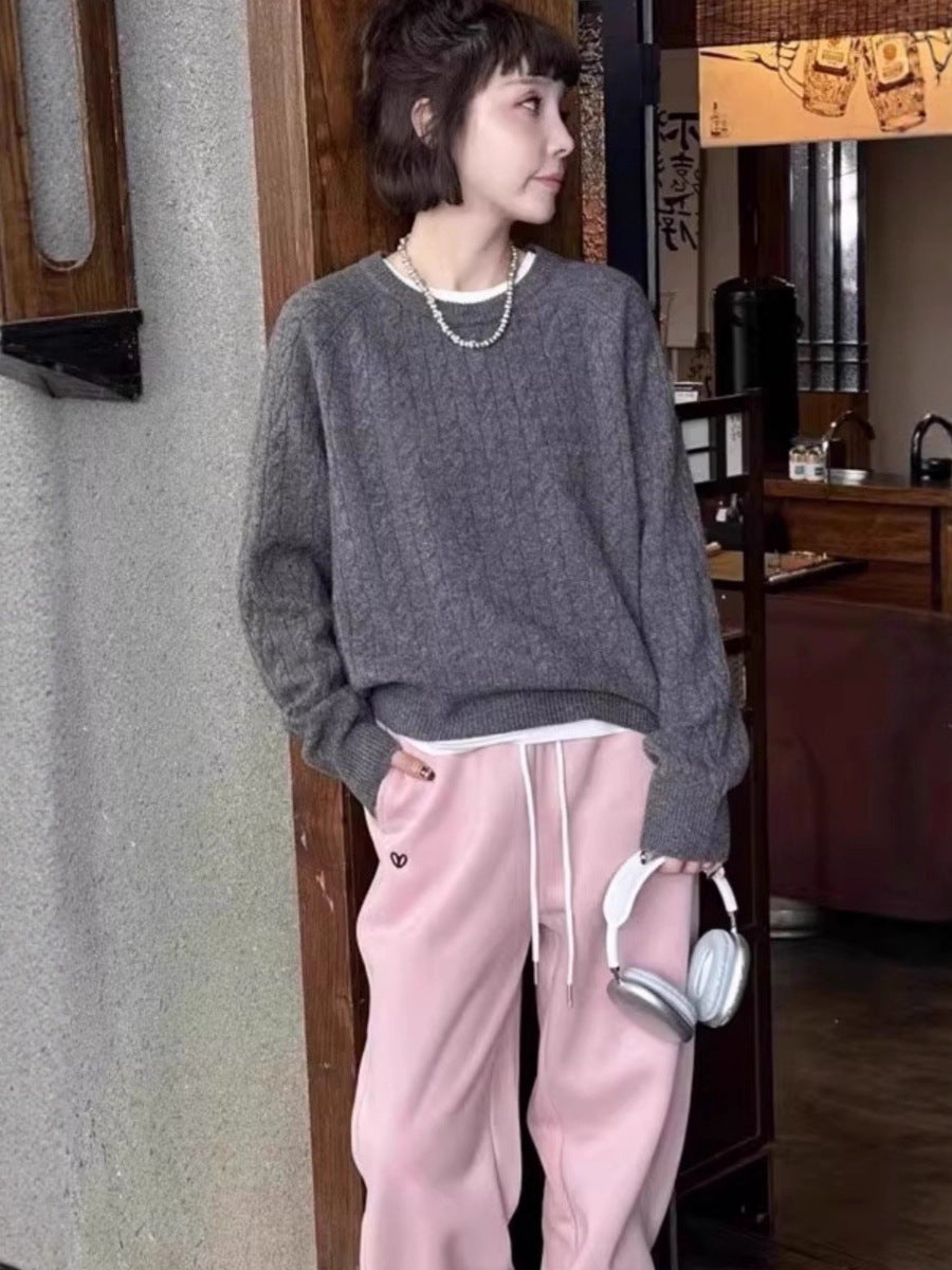 Damen Zopfstrick-Pullover aus Baumwoll-Mix mit legerer Oversize-Silhouette Drune